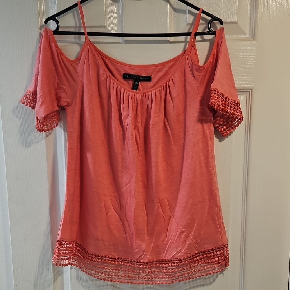 White House Black Market Coral Cold Shoulder Blouse